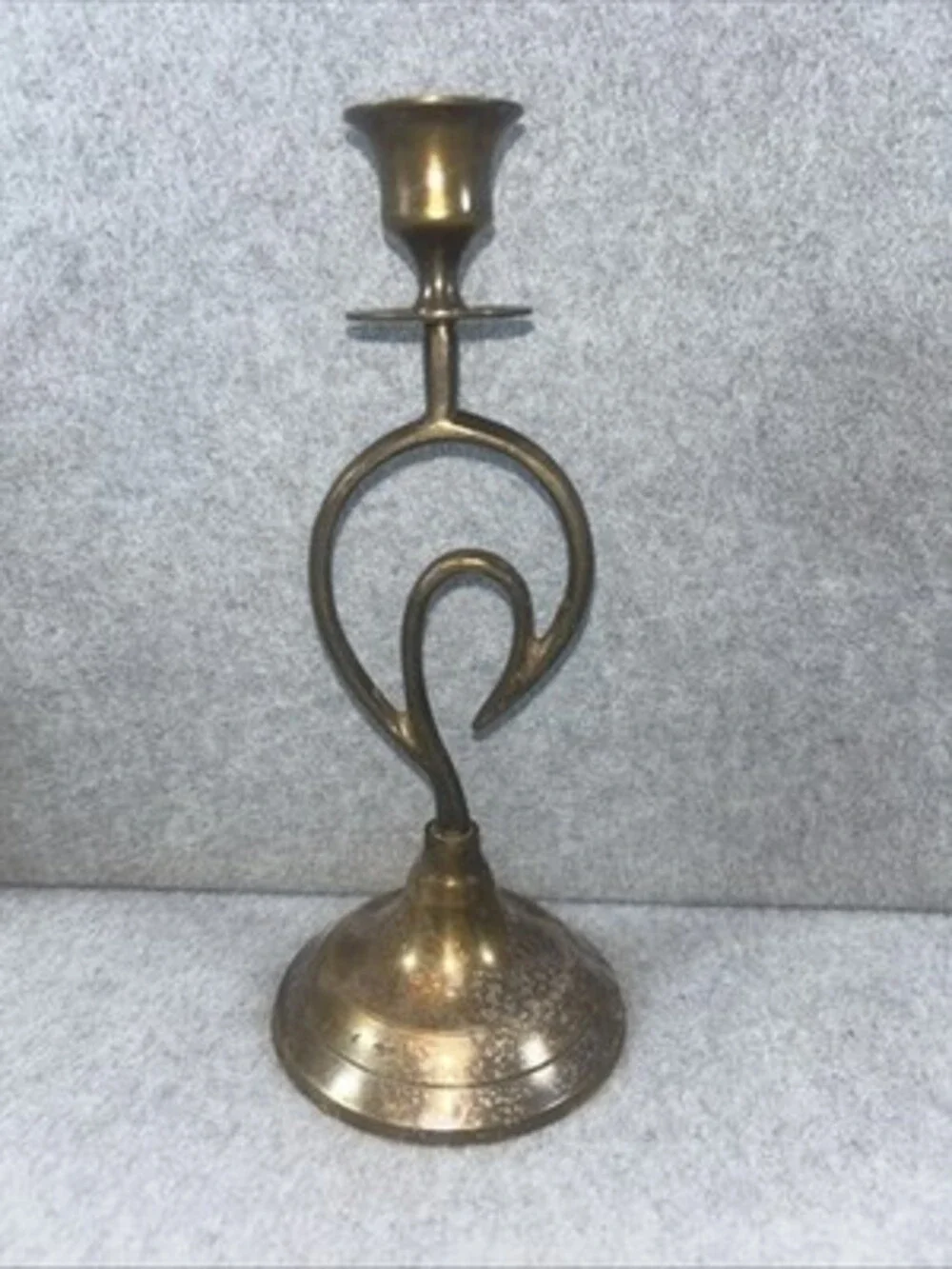 Vintage Solid Brass Candlestick Abstract Design 9” Tall Made In India
